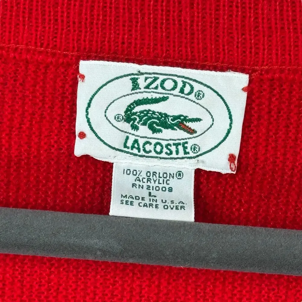 Vintage Izod Lacoste Sweater Mens Large Grandpa Christmas Red Vneck USA *READ*